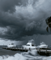 码头海面乌云下的船只和棕榈树7031#横屏 