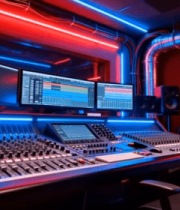 录音棚内的专业调音台设备5024#横屏 