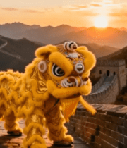 长城上的舞狮造型7043#横屏 
