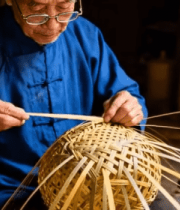 老人手工竹编素材6752#横屏 