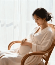 孕妇室内椅子上轻抚腹部12335#横屏 