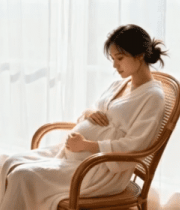 孕妇室内椅子上轻抚腹部12335#横屏 