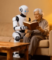 老人与机器人沙发共读场景4315#横屏 