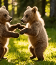 两只小熊在草地上互动14454#横屏 