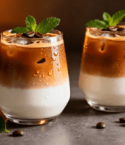 两杯分层咖啡饮品特写2531#横屏 