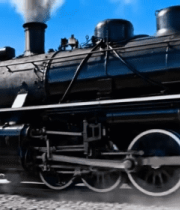 老式蒸汽火车行驶在铁轨上1197#横屏 