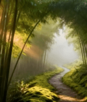 阳光照耀下的竹林小径2308#横屏 
