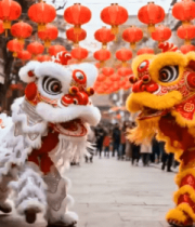 街道舞狮表演近景3041#横屏 