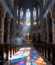 教堂内部全景及彩色玻璃景观3639#横屏 