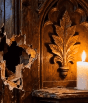 教堂内木质烛台蜡烛特写13166#横屏 