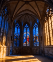 教堂内部彩色玻璃窗画面777#横屏 