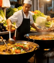 	 街头厨师烹饪美食画面13002#横屏 