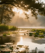 阳光照耀下的荷塘自然风光5139#横屏 