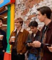 街头年轻人聚会使用手机场景825#横屏 