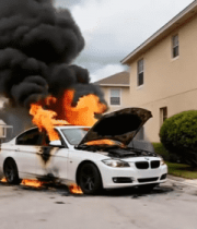 街道上轿车起火冒烟场景5678#横屏 