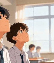 教室中穿校服的学生仰头画面10375#横屏 