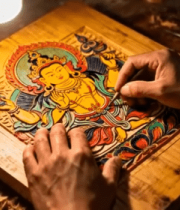 匠人手工雕刻彩色木雕1126#横屏 