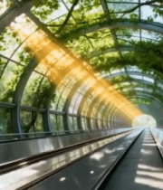 阳光照射的玻璃廊桥自动扶梯9384#横屏 