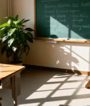 教室内部桌椅黑板绿植场景14293#横屏 