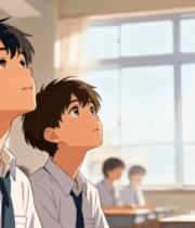 	 教室中穿校服的学生仰头画面10375#横屏 