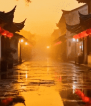 江南古镇红灯笼街道景象6649#横屏 