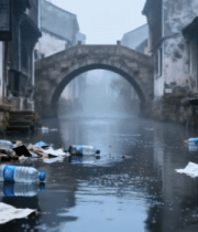 	 江南水乡河道垃圾漂浮景象8692#横屏 