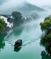 江南水乡河道乌篷船风景10070#横屏 