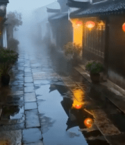 	 江南水乡古巷雨后景观2938#横屏 