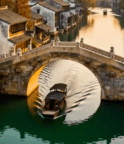 江南水乡古镇河道与石桥景象1818#横屏 