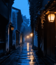 江南水乡古巷夜景6391#横屏 