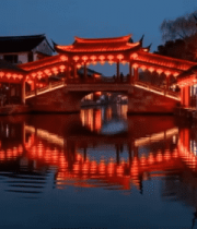 江南水乡古镇灯笼夜景2998#横屏 