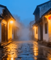 江南水乡古街雨夜景象11353#横屏 