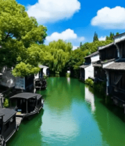 	 江南水乡古建筑河道景观 ()3245#横屏 