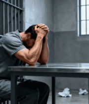 监狱中囚犯独坐抱头场景8195#横屏 