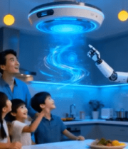 家庭厨房中机器人与家人互动994#横屏 