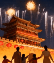 家庭观赏古城烟花夜景1188#横屏 