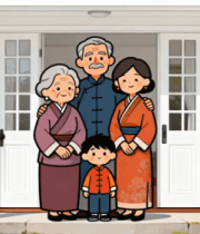 家庭四代同堂门前合影11174#横屏 