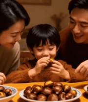 家庭室内一起吃栗子场景3225#横屏 