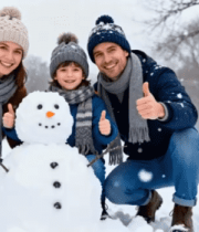 家庭雪地堆雪人合影(1)2692#横屏 