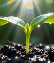 阳光下带水珠的植物幼苗7641#横屏 