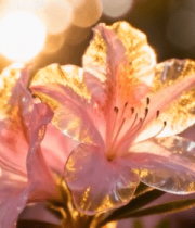 阳光下带露珠的粉色花朵8570#横屏 