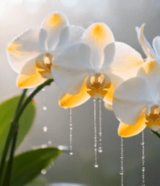 阳光下带露珠的白色蝴蝶兰10017#横屏 