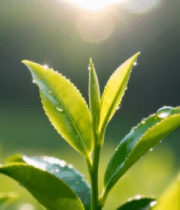 阳光下带露珠的嫩绿茶叶8323#横屏 