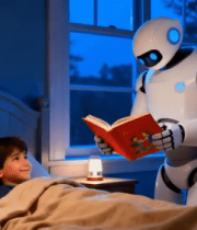 	 机器人为小孩床边读书场景12649#横屏 