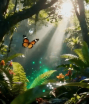 阳光森林中的蝴蝶飞舞8864#横屏 