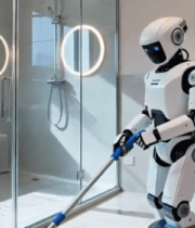 机器人在浴室进行清洁工作2677#横屏 