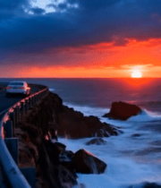 沿海公路日落行车景象5919#横屏 