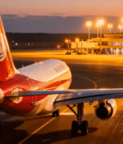 机场跑道上的客机傍晚画面13428#横屏 