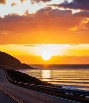 沿海公路日落风光10186#横屏 