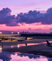 机场塔台黄昏全景6673#横屏 